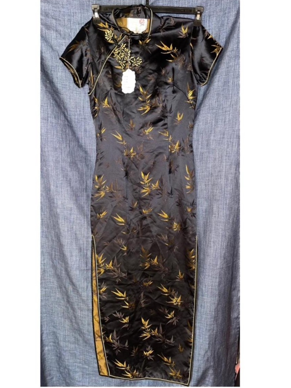 Vtg 60s Peony Brand Shanghai Black
Rayon Silk Floral Mandarin Dress Size 32